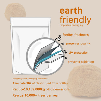 Earth-friendly recyclable supplement pouch concept with freshness, UV and oxidation icons