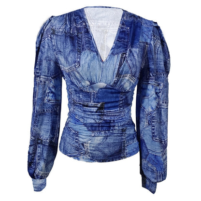 Ladies' Fashionable Versatile Design V-neck Slim Fit T-shirt Top