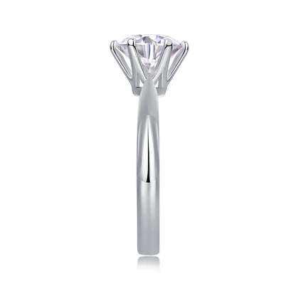 Classic Six-prong Mossan Diamond Silver Open Ring And Fixed Ring