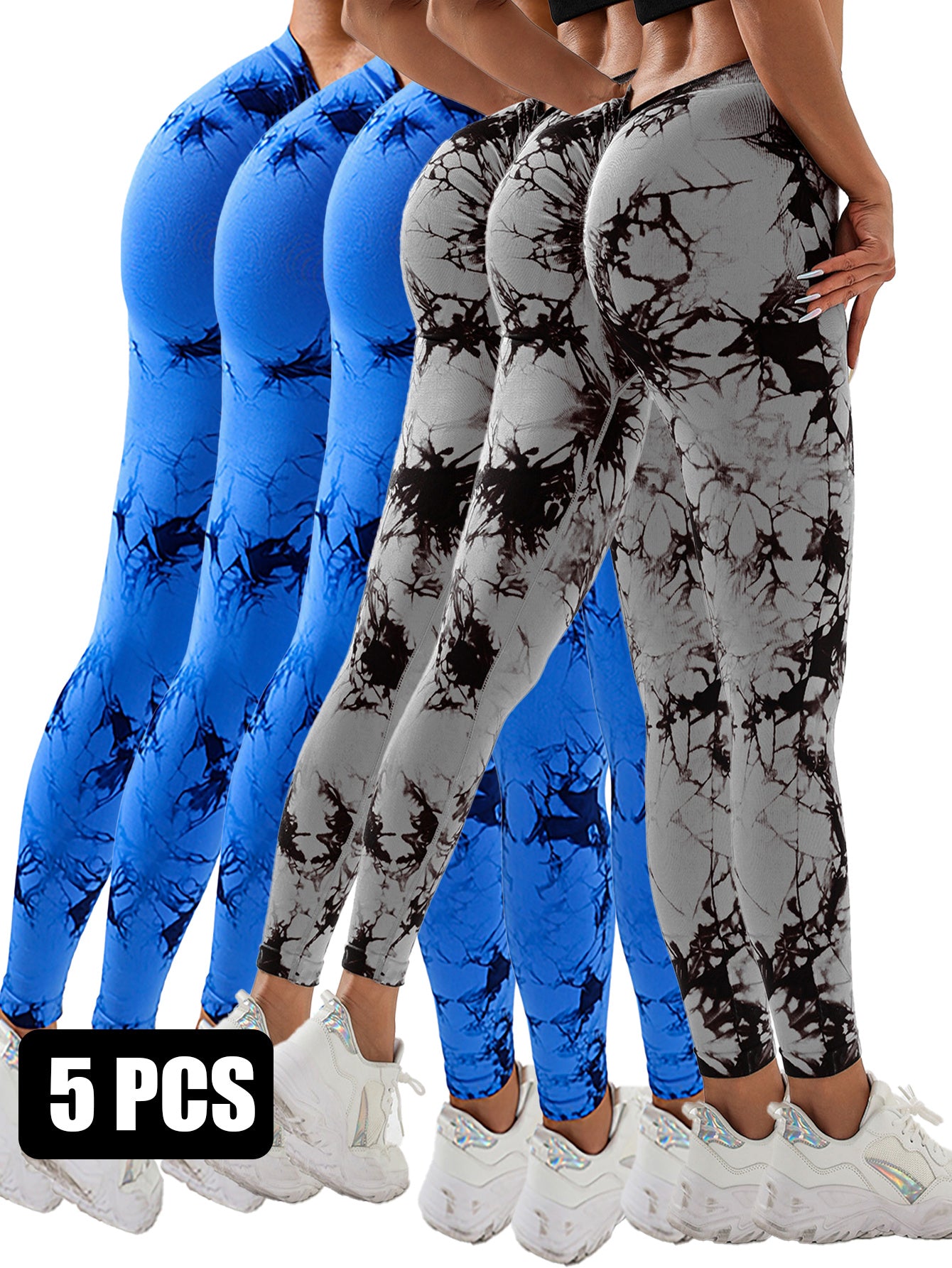 5pcs Dyed With A Waistband At The Lower Back Active Yoga Pants