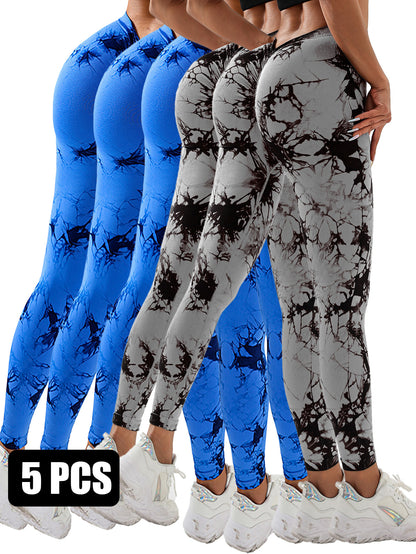 5pcs Dyed With A Waistband At The Lower Back Active Yoga Pants