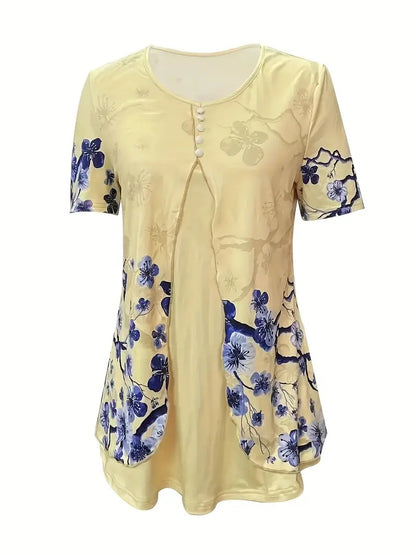 Summer New Short-sleeved Printed Two-piece T-shirt V-neck Fashion Spike Top