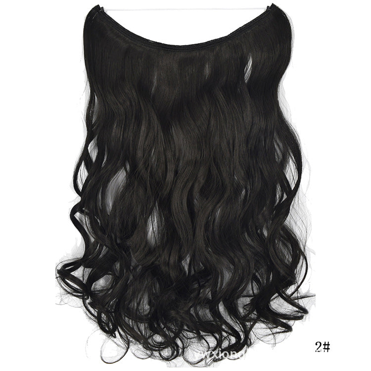 Wavy hair extension wig in black, curved top, layered loose curls
