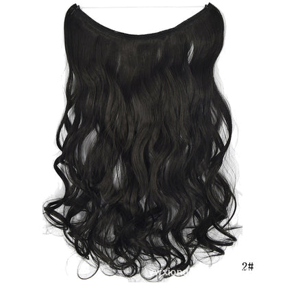 Wavy hair extension wig in black, curved top, layered loose curls