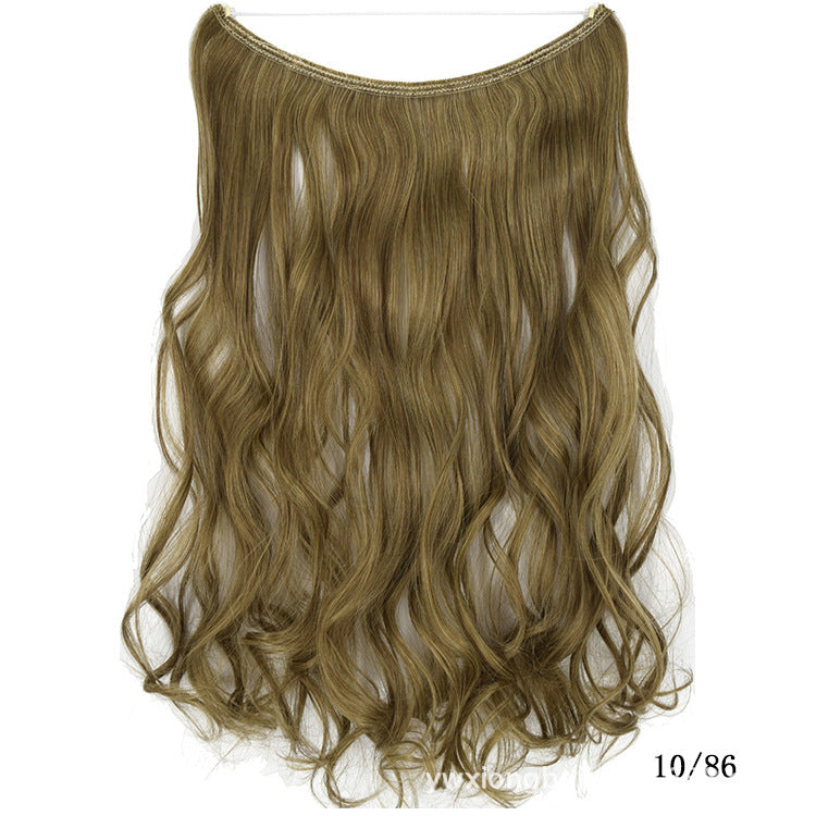 Seamless one-piece hair extension wig in dark blonde, wavy long hairpiece