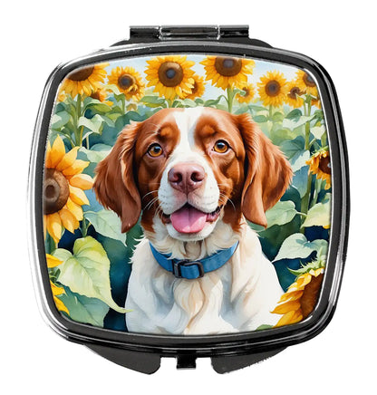 Brittany Spaniel in Sunflowers Compact Mirror