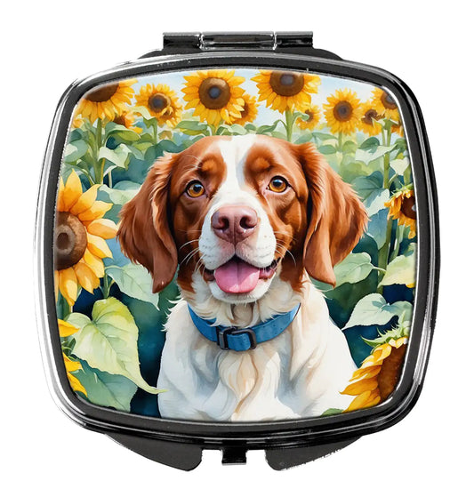 Brittany Spaniel in Sunflowers Compact Mirror
