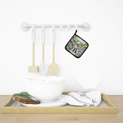 Bedlington Terrier Spring Garden Pair of Pot Holders