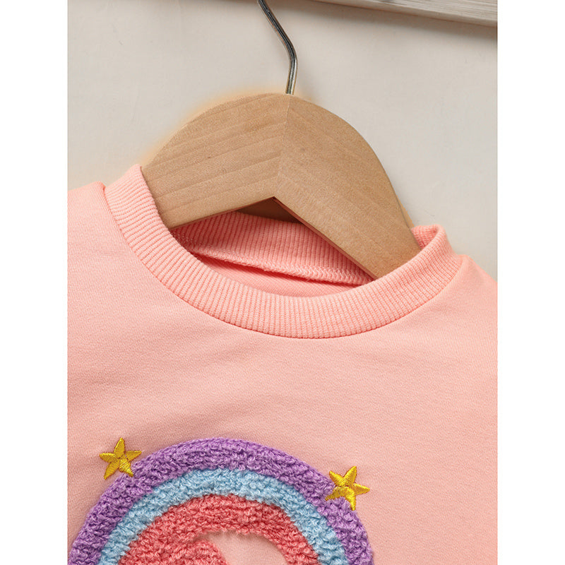Baby Girls Skirt Set Letters Embroidery Long Sleeve Sweatshirt Tops & Rainbow Tutu Skirt Outfits