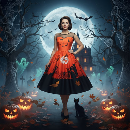 Halloween Print Big Dress Women