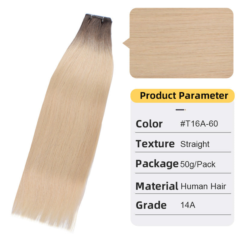 Straight human hair extension weft with small top clip, warm blonde