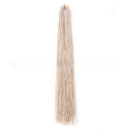 Light beige braided crochet hair extensions bundle with long straight strands and fringed ends.