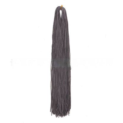 Gray braided crochet hair extensions bundle with long straight strands and fringed ends.
