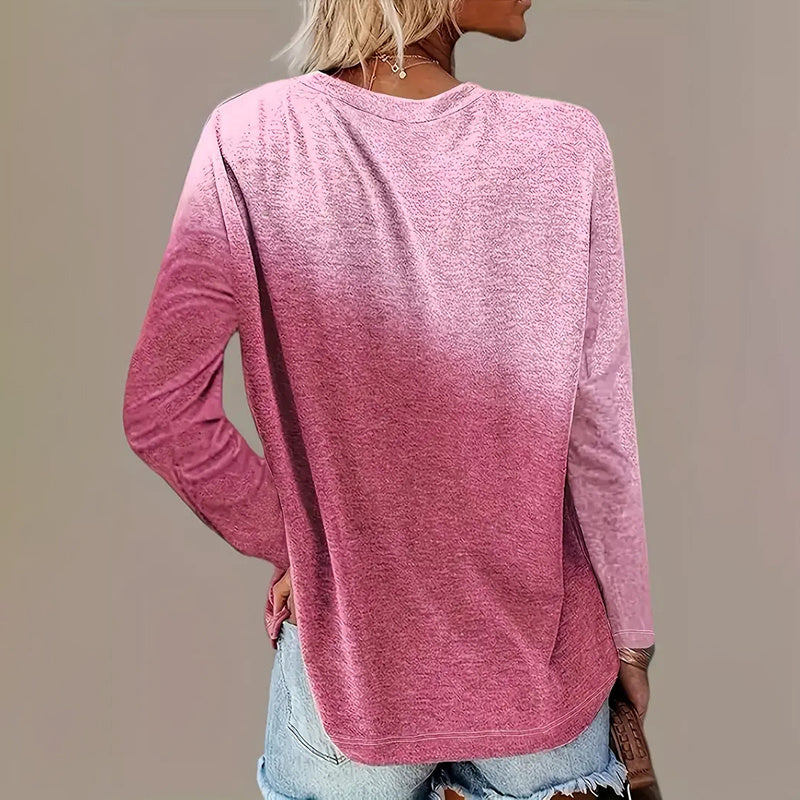 5 Pack Women's Casual Gradient Color Round Neck Long Sleeve Tops Set