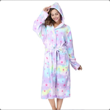 Plush Oversize Winter Soft Warm Long Flannel Bathrobe With Hooded Women Thick Night Fleece