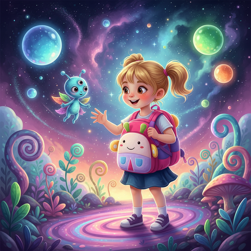 Children's pink and purple animal-face backpack with front pocket and adjustable straps