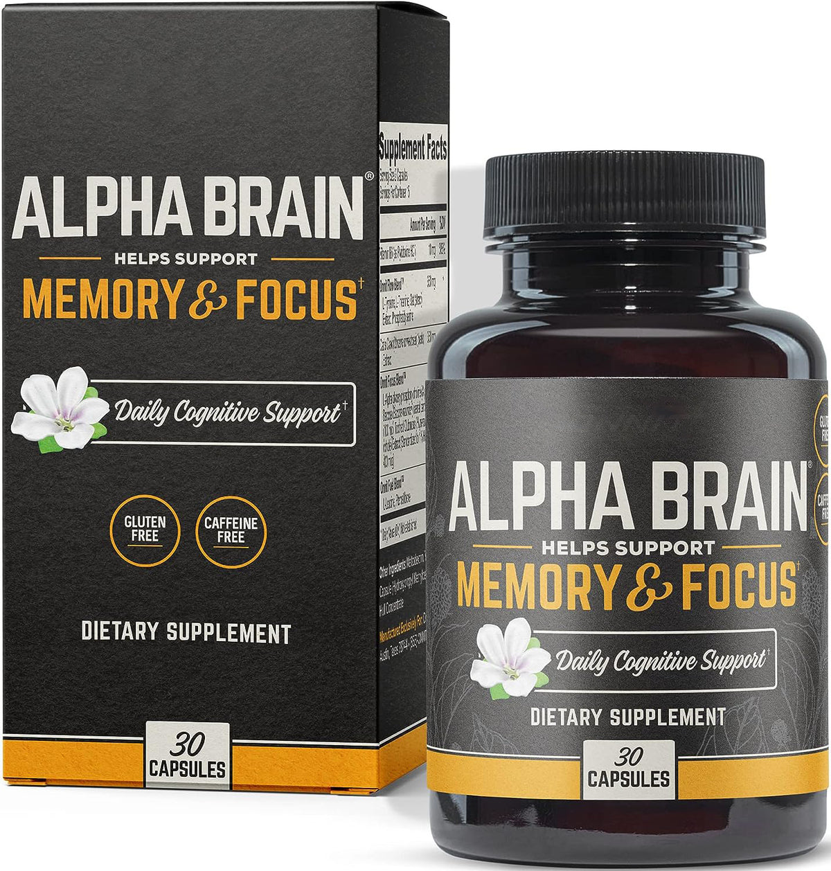 Alpha Brain Memory & Focus supplement bottle and box, 30 capsules