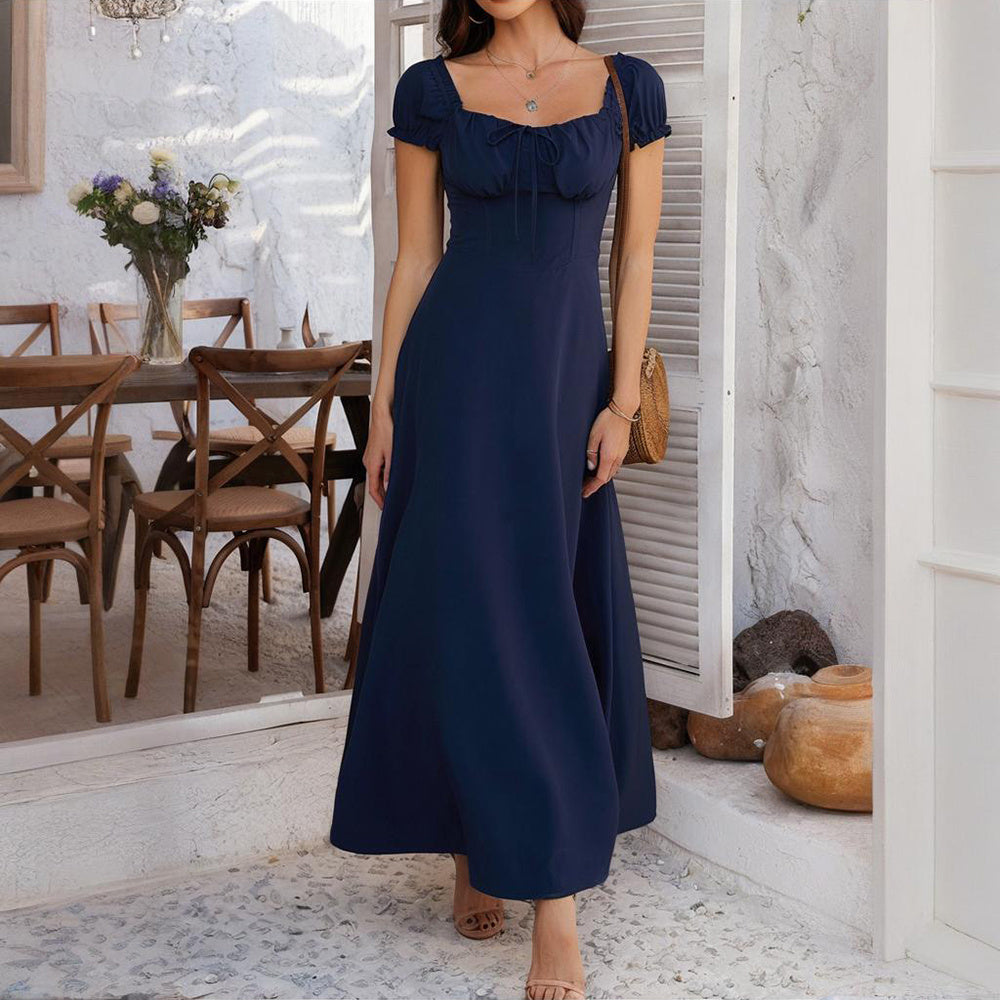 Women's Bohemian Backless Maxi Flowy Ruffled Beach With Adjustable Belt Summer Vacation Boho Dress For Casual Outings
