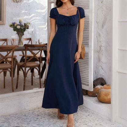 Women's Bohemian Backless Maxi Flowy Ruffled Beach With Adjustable Belt Summer Vacation Boho Dress For Casual Outings
