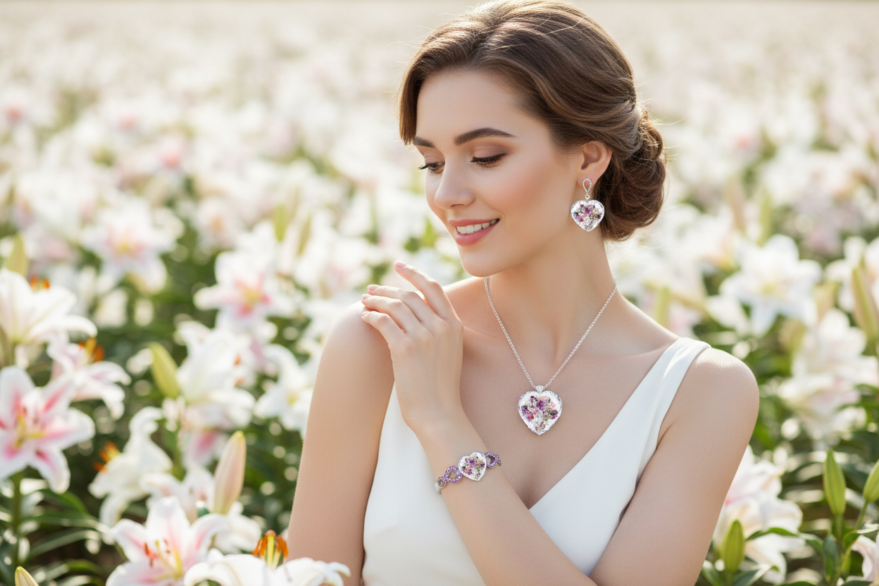 Heart crystal pendant necklace with matching heart earrings and bracelet set