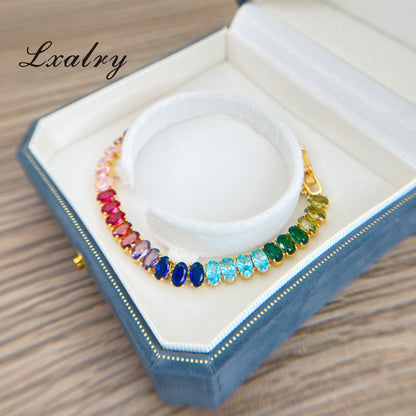 Lxalry 18K Gold Plircon Bracelet - Colorful Gem Tennis Chain For Gifting & Everyday Glam - Non-Tarnish, Hypoallergenic, Y2K Trending Jewelry
