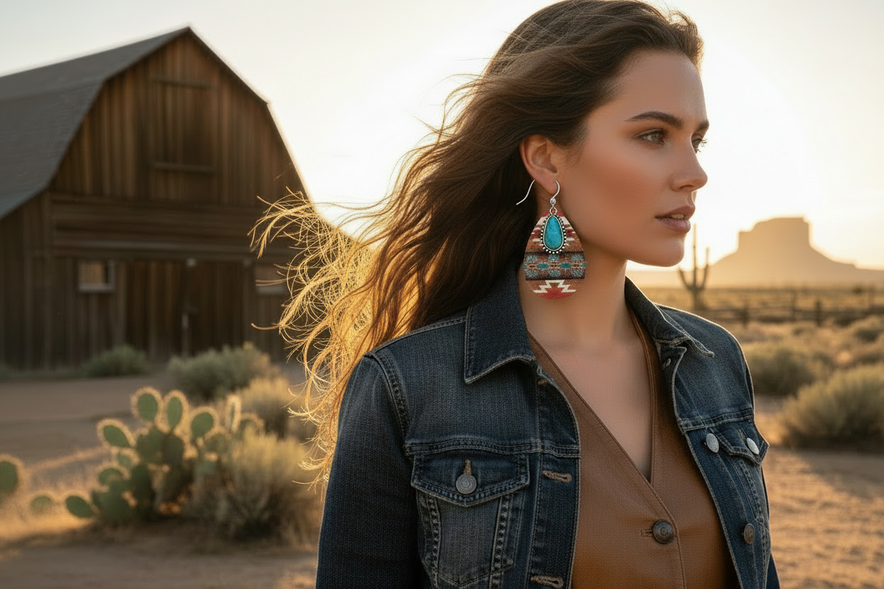 Turquoise teardrop pendant earrings with multicolor lower panel and long drop length