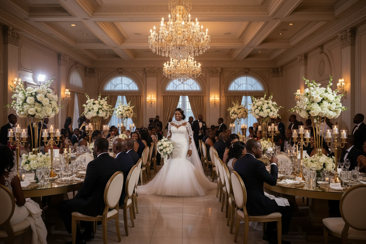Long-sleeve mermaid white wedding dress with lace sleeves and full fitted tulle skirt
