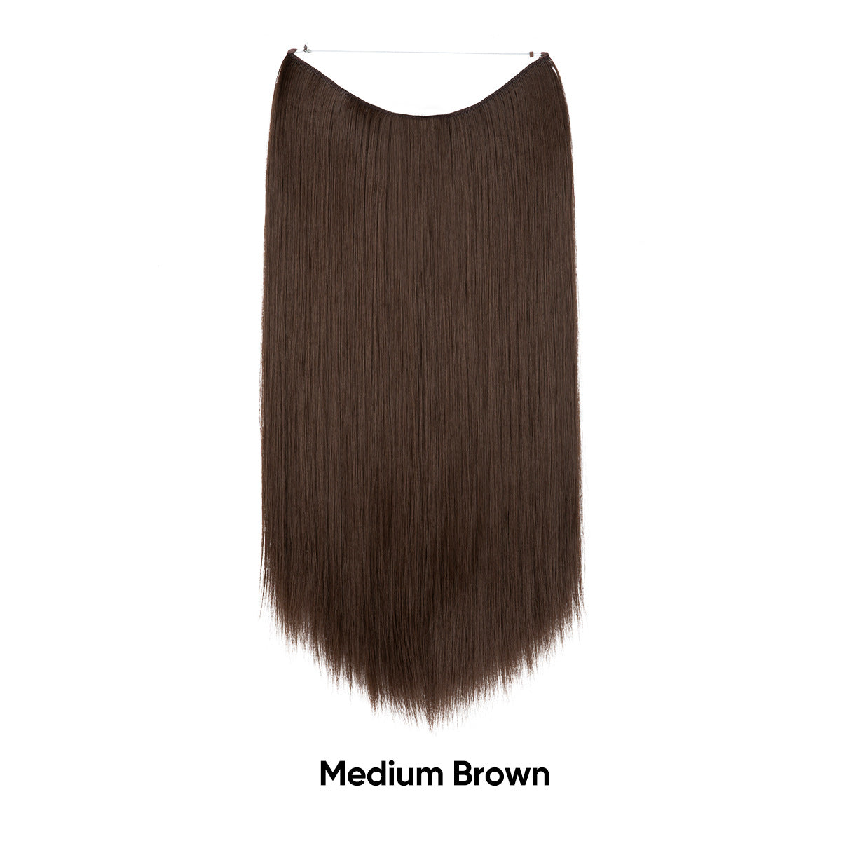 Straight medium-brown hair extension, one-piece adjustable invisible fishline.