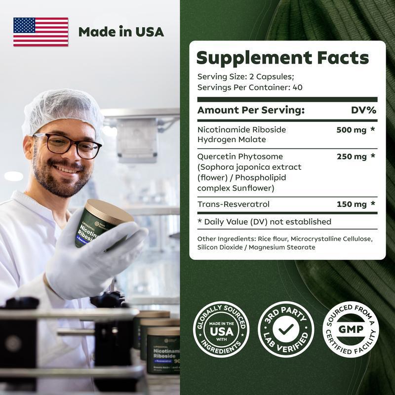 Supplement Facts label on Nicotinamide Riboside capsules package