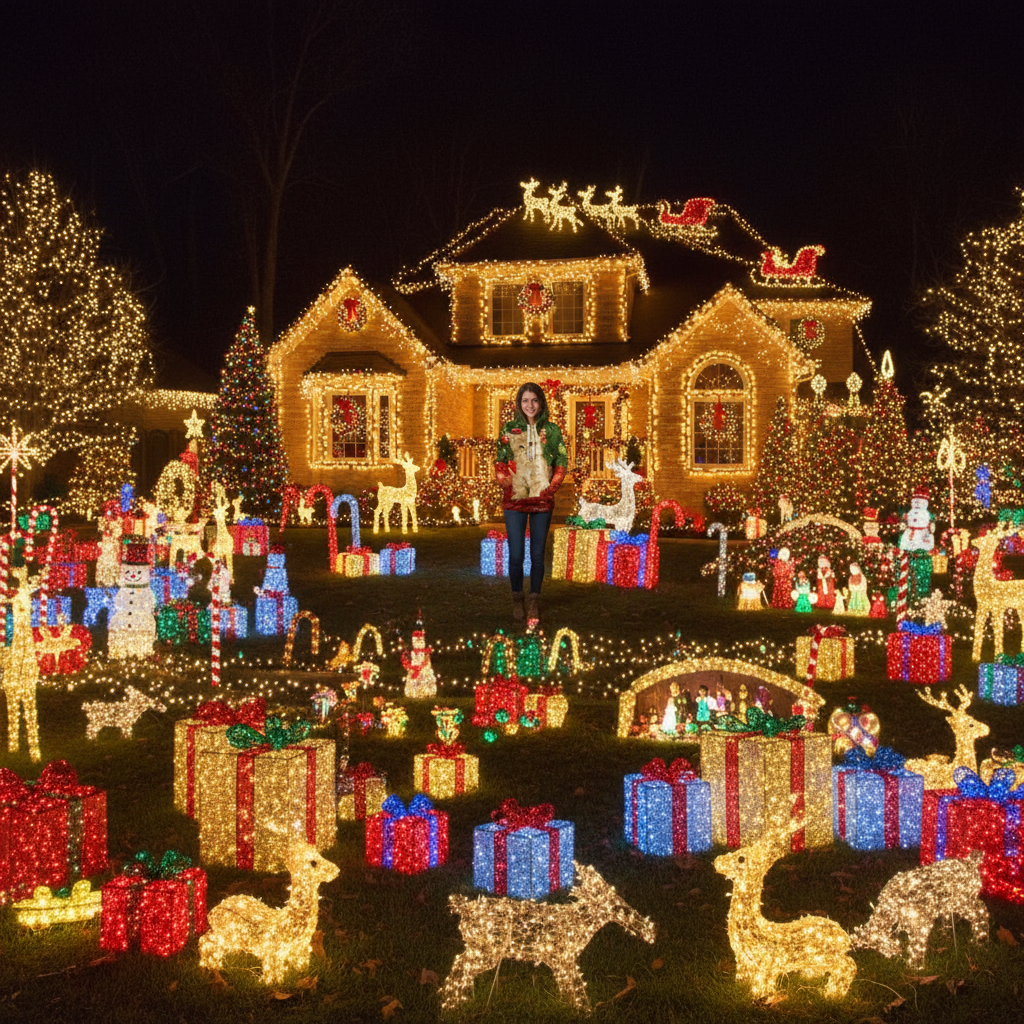 Christmas 3D Digital Print Casual Loose Fit Hooded Pullover Sweatshirt