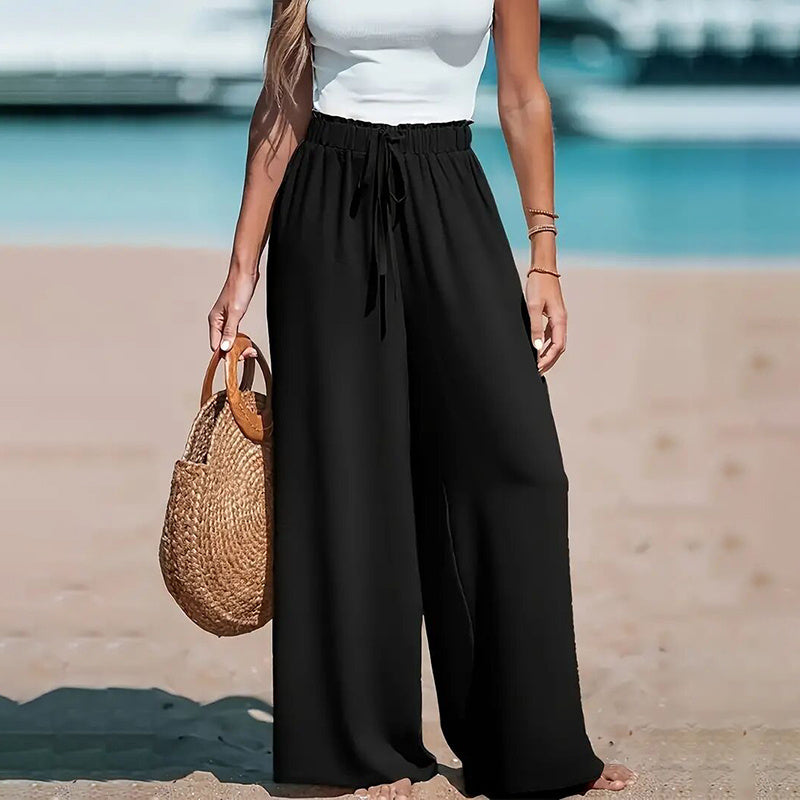 Women's Elastic High Waist Wide Leg Pants, Casual Loose Fit Trousers