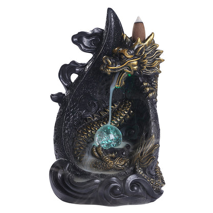 Resin Backflow Incense Burner Smoke Aromatherapy Stove Xianglong LED Light