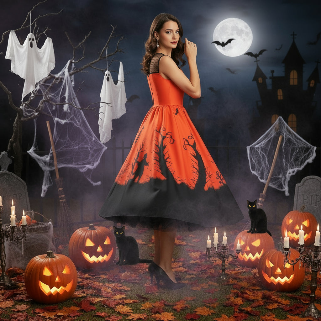 Halloween Print Big Dress Women