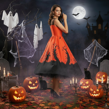 Halloween Print Big Dress Women