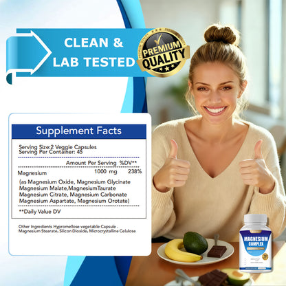 Magnesium complex supplement facts panel with bottle