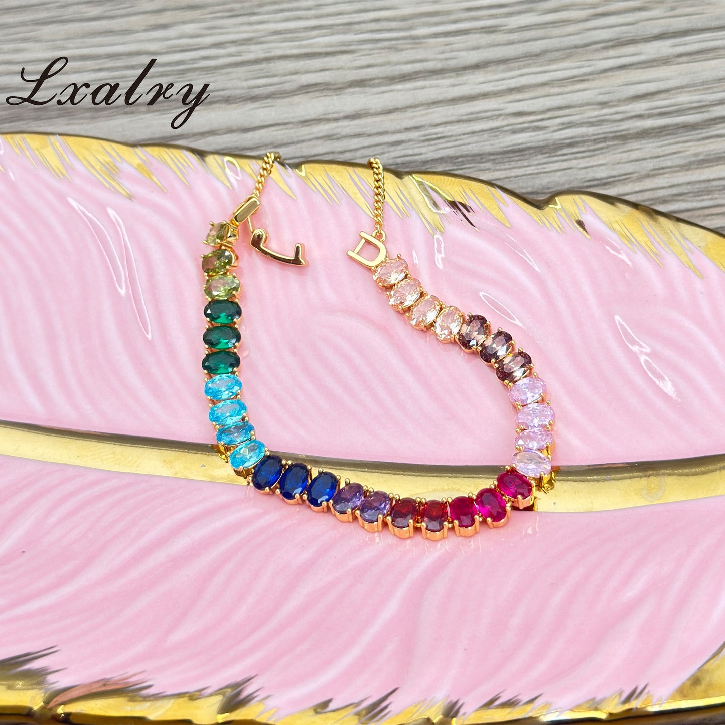 Lxalry 18K Gold Plircon Bracelet - Colorful Gem Tennis Chain For Gifting & Everyday Glam - Non-Tarnish, Hypoallergenic, Y2K Trending Jewelry