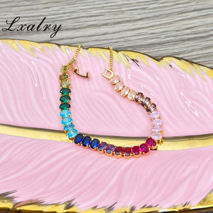 Lxalry 18K Gold Plircon Bracelet - Colorful Gem Tennis Chain For Gifting & Everyday Glam - Non-Tarnish, Hypoallergenic, Y2K Trending Jewelry