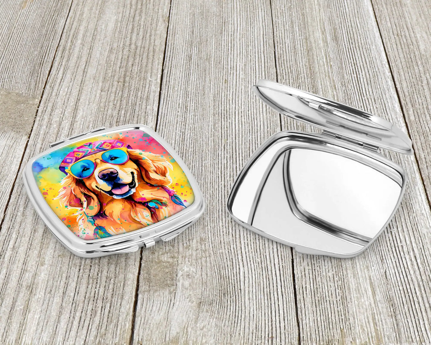 Golden Retriever Hippie Dawg Compact Mirror