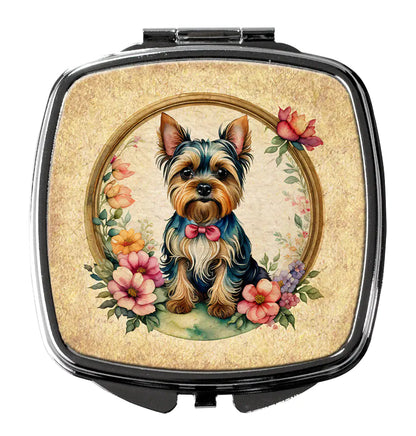 Yorkshire Terrier and Flowers Compact Mirror