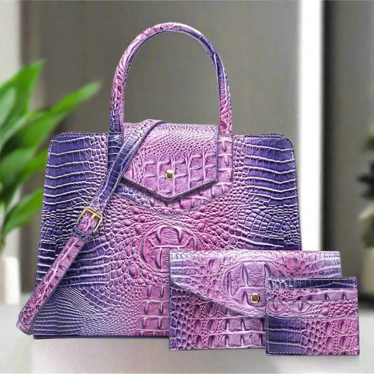 Makcr Joacbv Women Embossed Pattern Satchel Handbags Wallet 3 pcs Set Crossbody Tote Top Handle Vegan Leather Ladies Bag