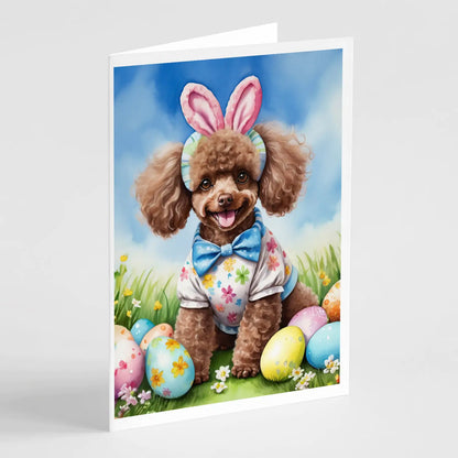 Chocolate Poodle Easter Egg Hunt Greeting Cards Pack of 8