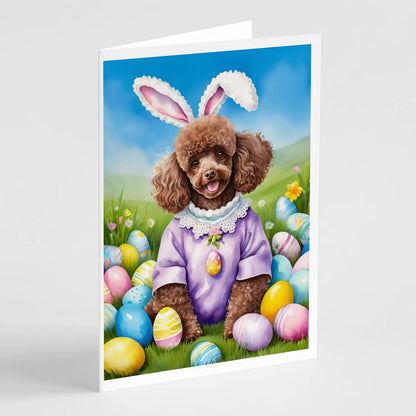 Chocolate Poodle Easter Egg Hunt Greeting Cards Pack of 8