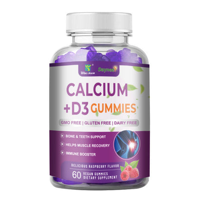 Dayneet Calcium + D3 Gummies bottle with purple label, 60 vegan gummies
