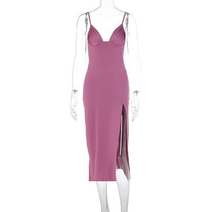 Spaghetti Strap With Split Design Deep V-neck Sleeveless Backless Bodycon Party Dresses For Women Clothing