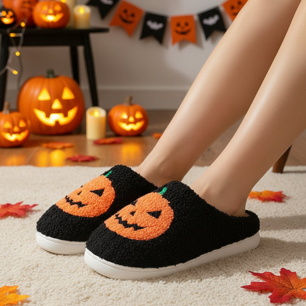 Halloween Pumpkin Cartoon Slippers Warm Winter Men And Women Couples Indoor