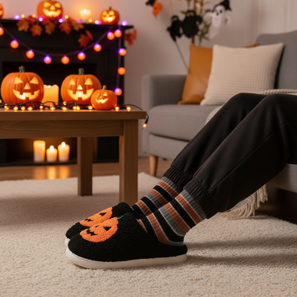 Halloween Pumpkin Cartoon Slippers Warm Winter Men And Women Couples Indoor
