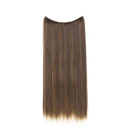 Women's straight one-piece hair extension, medium brown with lighter golden ends