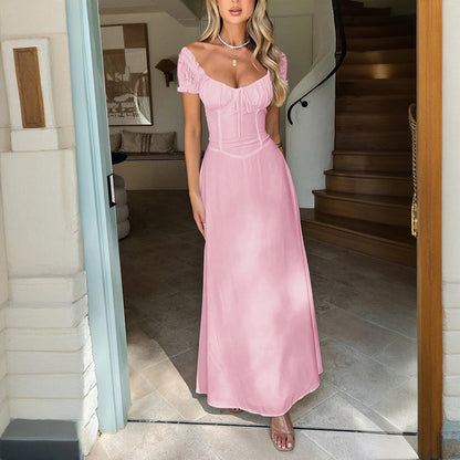 Women's Bohemian Backless Maxi Flowy Ruffled Beach With Adjustable Belt Summer Vacation Boho Dress For Casual Outings