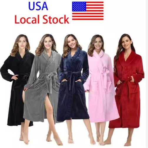 Plush Oversize Winter Soft Warm Long Flannel Bathrobe With Hooded Women Thick Night Fleece