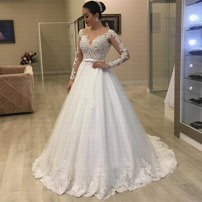 Applique Long Sleeve Wedding Dress, Bridal Gown